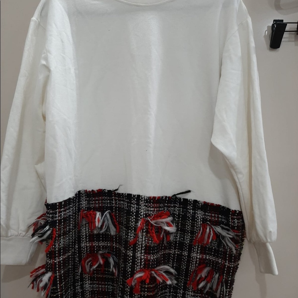 Sweater dress half white half colorful